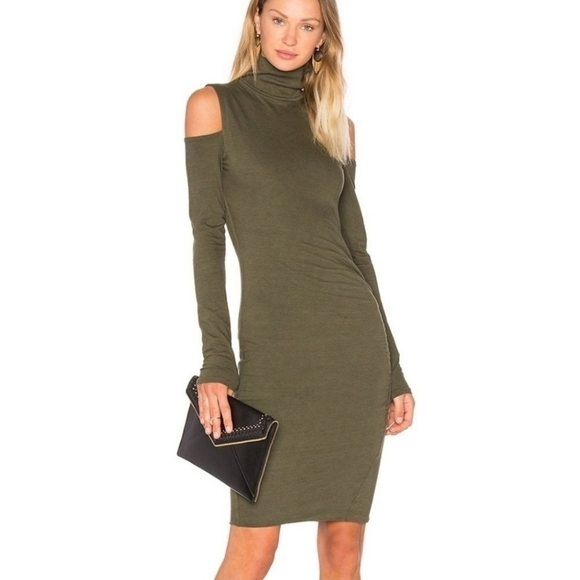 Pam & Gela Dresses & Skirts - Pam and Gela Olive Green Cold Shoulder Turtleneck Dress